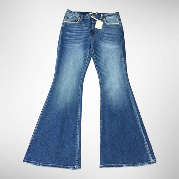 KanCan Denim - KanCan Jeans Womens 32 (36x34) Blue Super Flare High Rise Whiskered Stretch